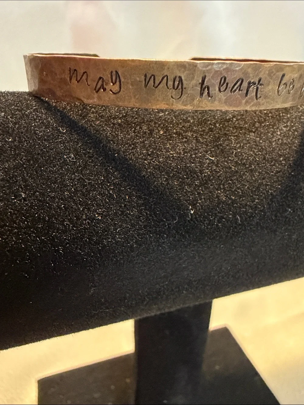 Source Unknown Hammered Copper Tone Cuff Bracelet with Hand-Stamped Message